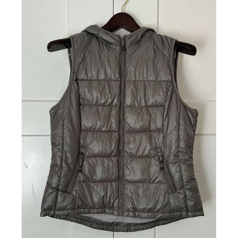 Tangerine Womens Puffer Vest Silver Grey Hooded Full Zip Quilted Pockets XL